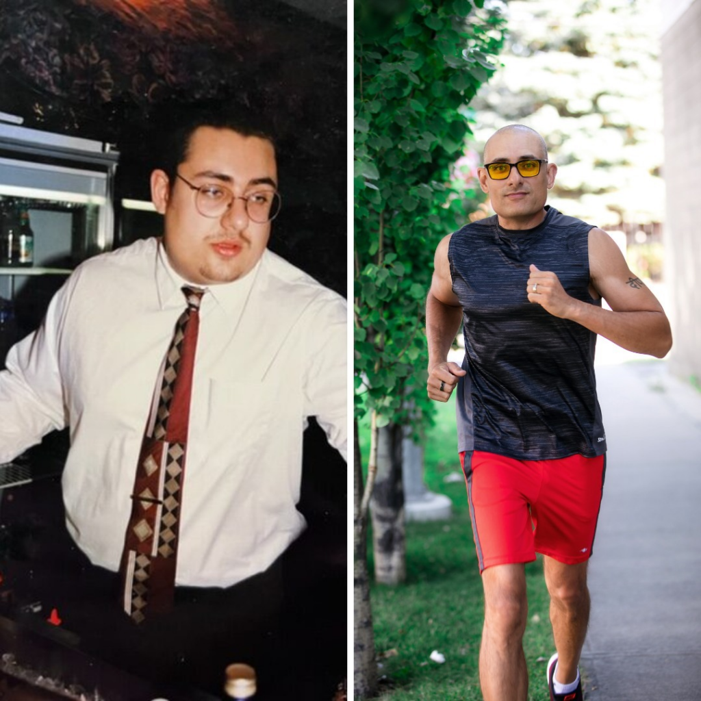 Before-and-after weight loss photo of a man