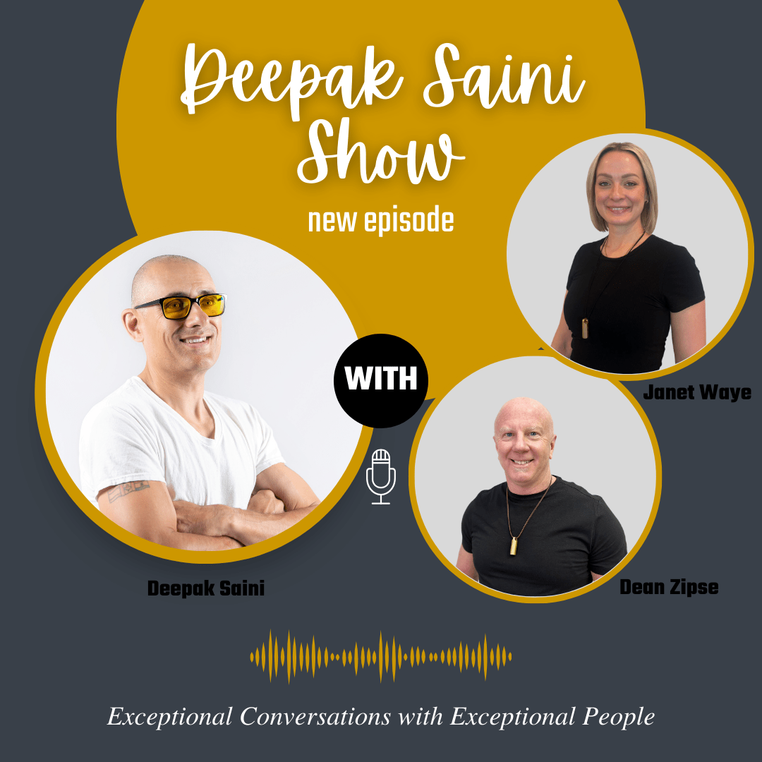 Deepak Saini Show podcast graphic featuring Janet Waye and Dean Zipse